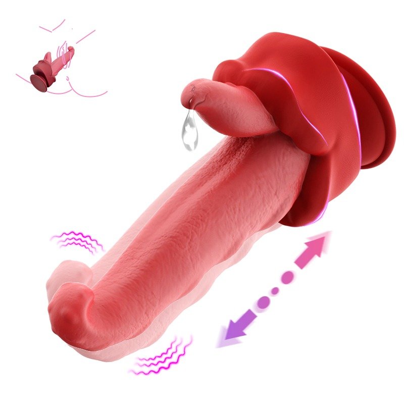 Realistic Tongue Thrusting Heating Fantasy Dildo With Suction Cup